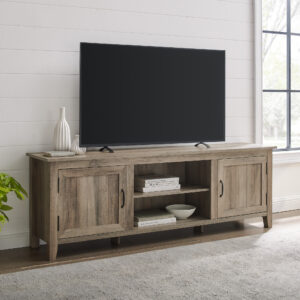 Woven Paths Franklin Grooved 2-Door TV Stand for TVs up to 65", Reclaimed Barnwood