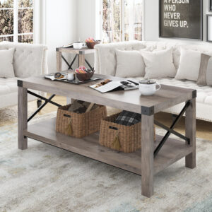 Woven Paths Landmark Pine Solid Wood Farmhouse Coffee Table, Dark Walnut