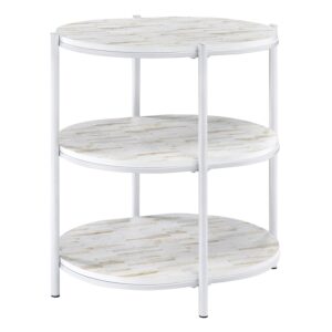 Woven Paths Metal Scalloped Edge Table with Antique White Finish and Wood Top