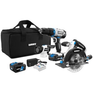 HART 20-Volt Cordless 4-Tool Combo Kit (2) 1.5Ah Lithium-Ion Batteries and 16-inch Storage Bag