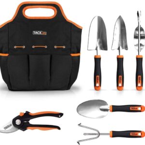 Essentials Purple Floral Garden Hand Tools Set with Cultivator, Trowel, Pruner and Bonus Gloves