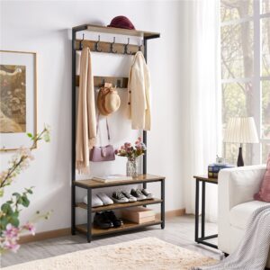 Woven Paths Solid Wood Hall Tree with Shelf and 8 Hooks, Grey