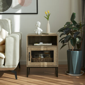Woven Paths Farmhouse Single Drawer Open Shelf End Table, Grey Wash