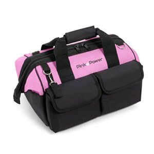 Pink Power 16andAmp;Rdquo; tool Bag for Women with 22 Storage Pockets and Shoulder Strap